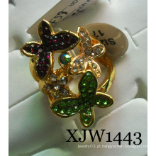 Diamante borboleta anel de liga de flor (xjw1443)